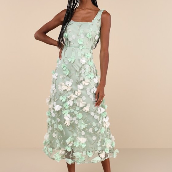 Lulus Dresses & Skirts - Lulus Elite Cutie Mint Green Mesh 3d Floral Embroidered Midi Dress - Size XXL